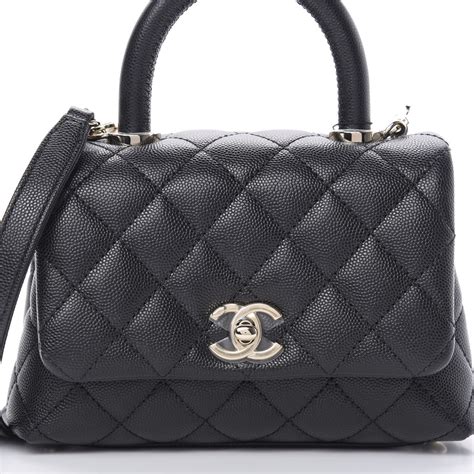 CHANEL Caviar Quilted Small Coco Handle Flap Dark Brown 